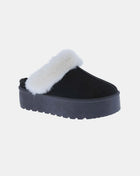 Platform Thick Bottom Fur Trim Snow Slippers Black Trendsi