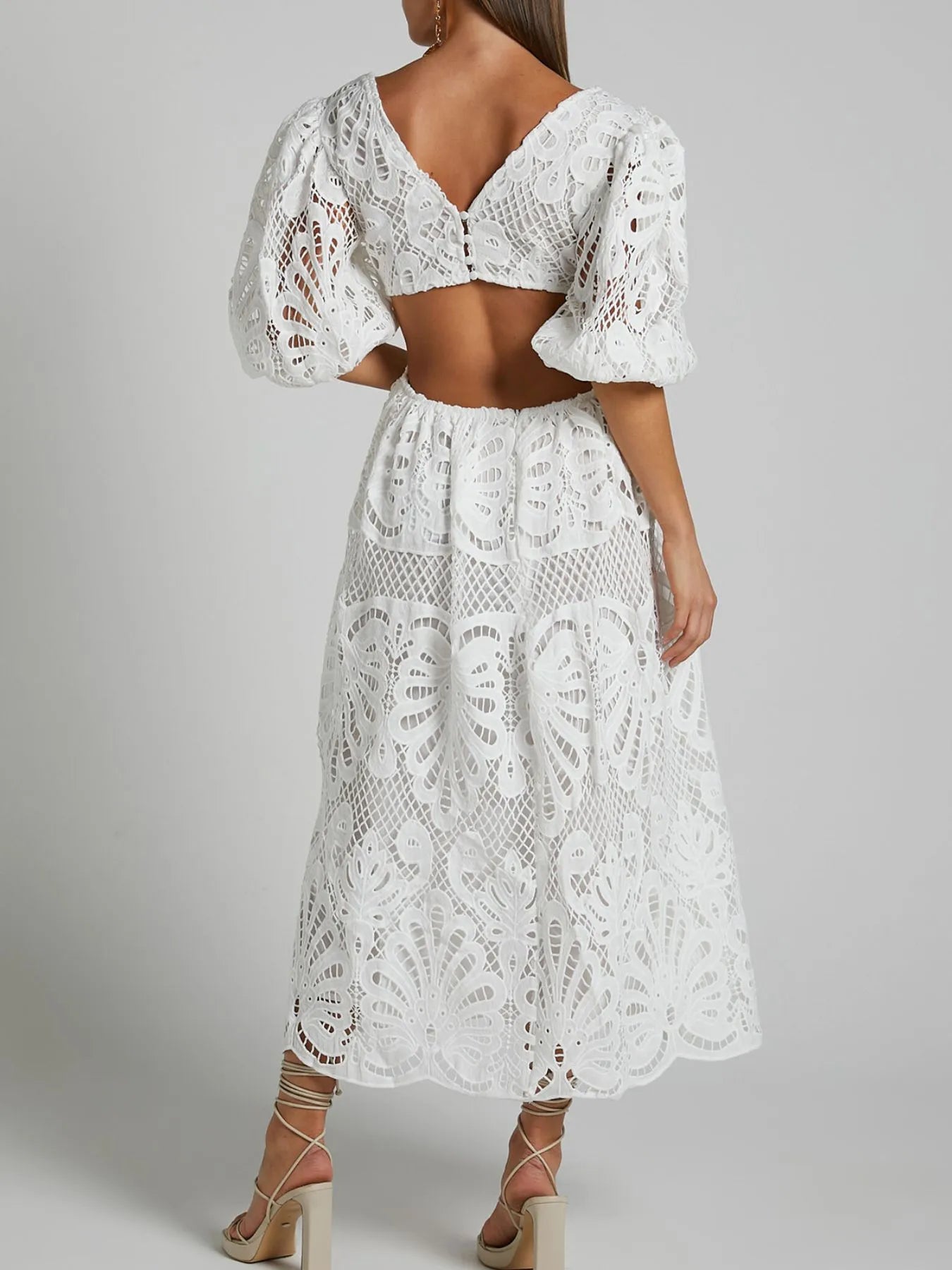 Cutout Back Lace Crochet V-Neck Dress Dresses Trendsi