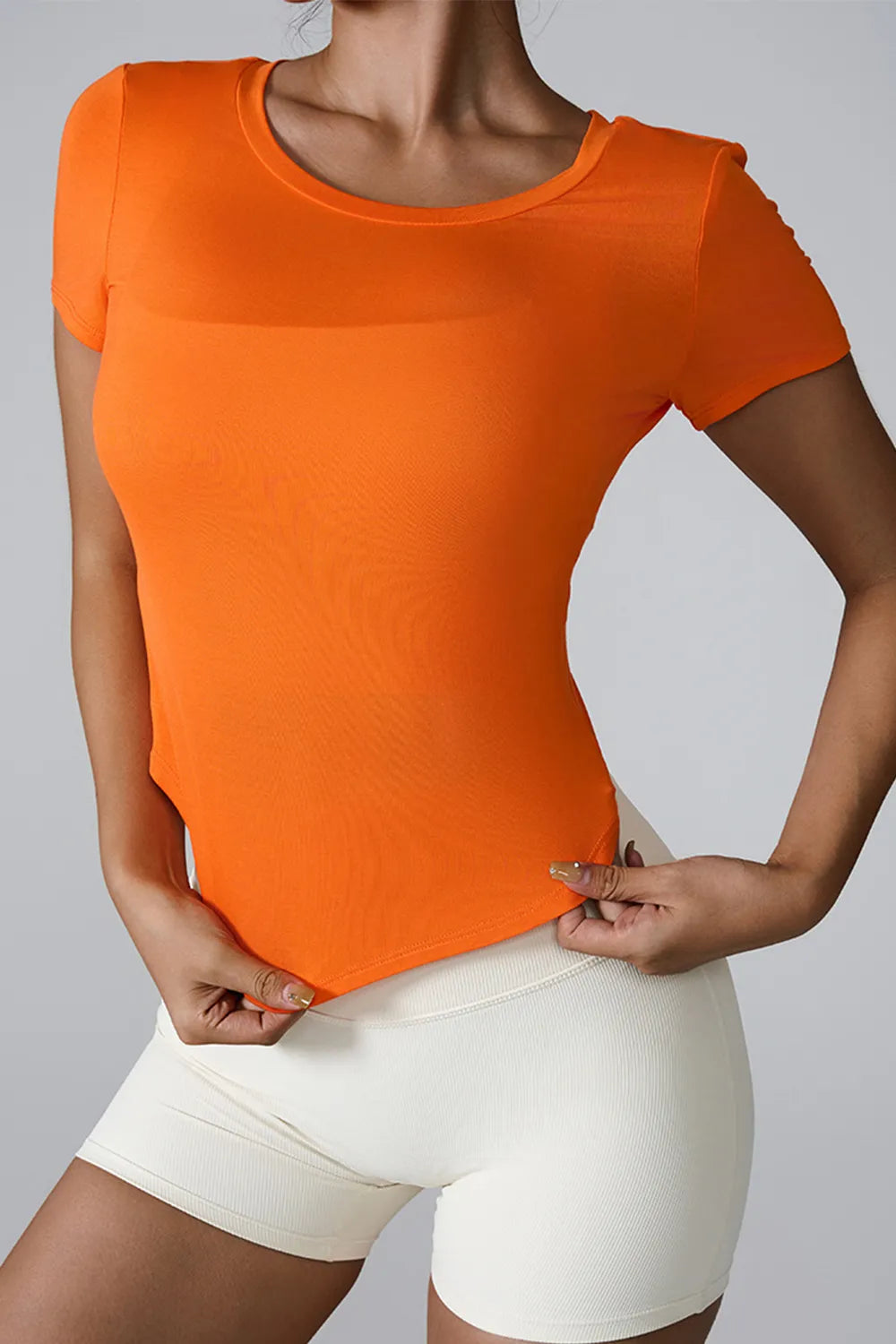 Cutout Round Neck Short Sleeve Active T-Shirt Orange Trendsi