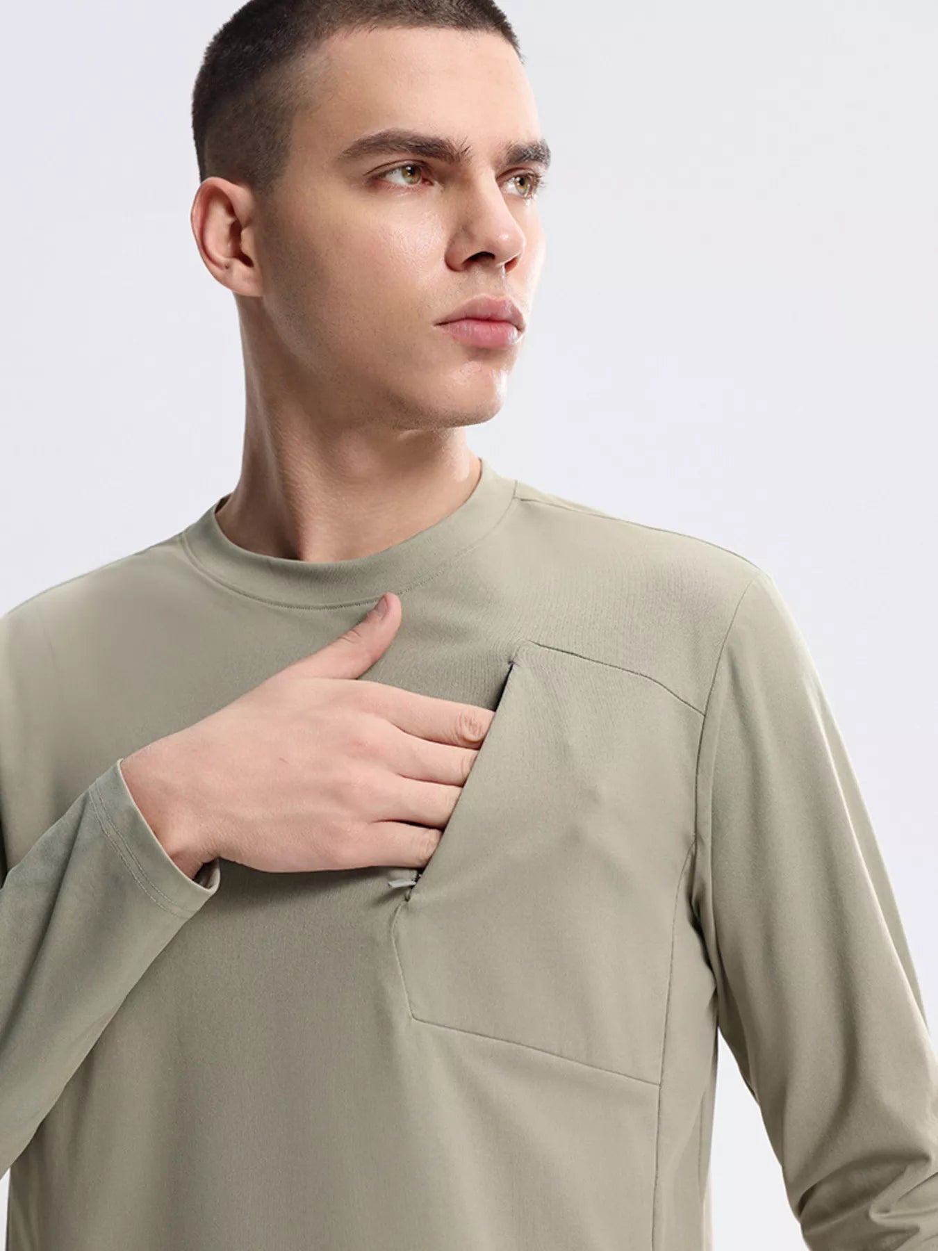 Men's Active Long Sleeve with Front Zipper Pocket Cotton& Spandex Trendsi