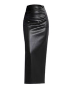 French Style High-Waist Leather Pencil Skirt