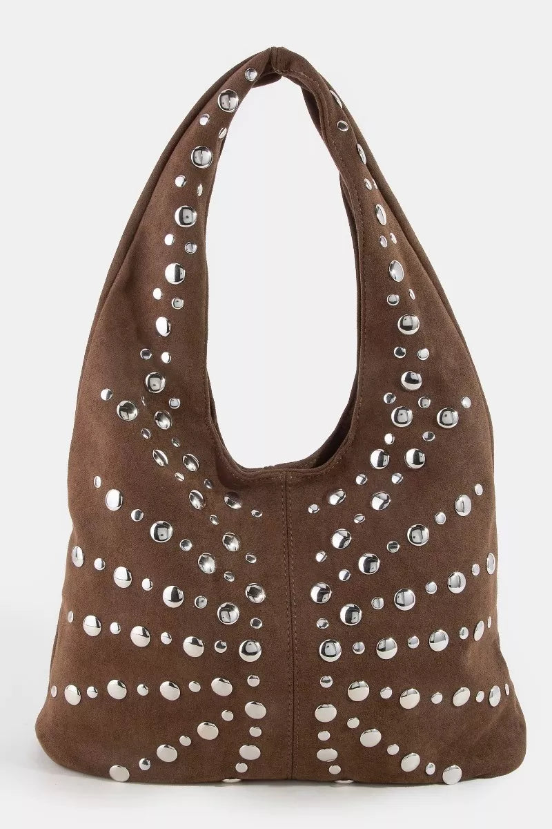 Fame Grommet Studded Suede Shoulder Bag DBR One Size Trendsi