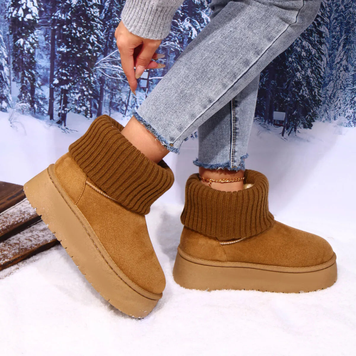 Round Toe Platform Slipper Boots Trendsi