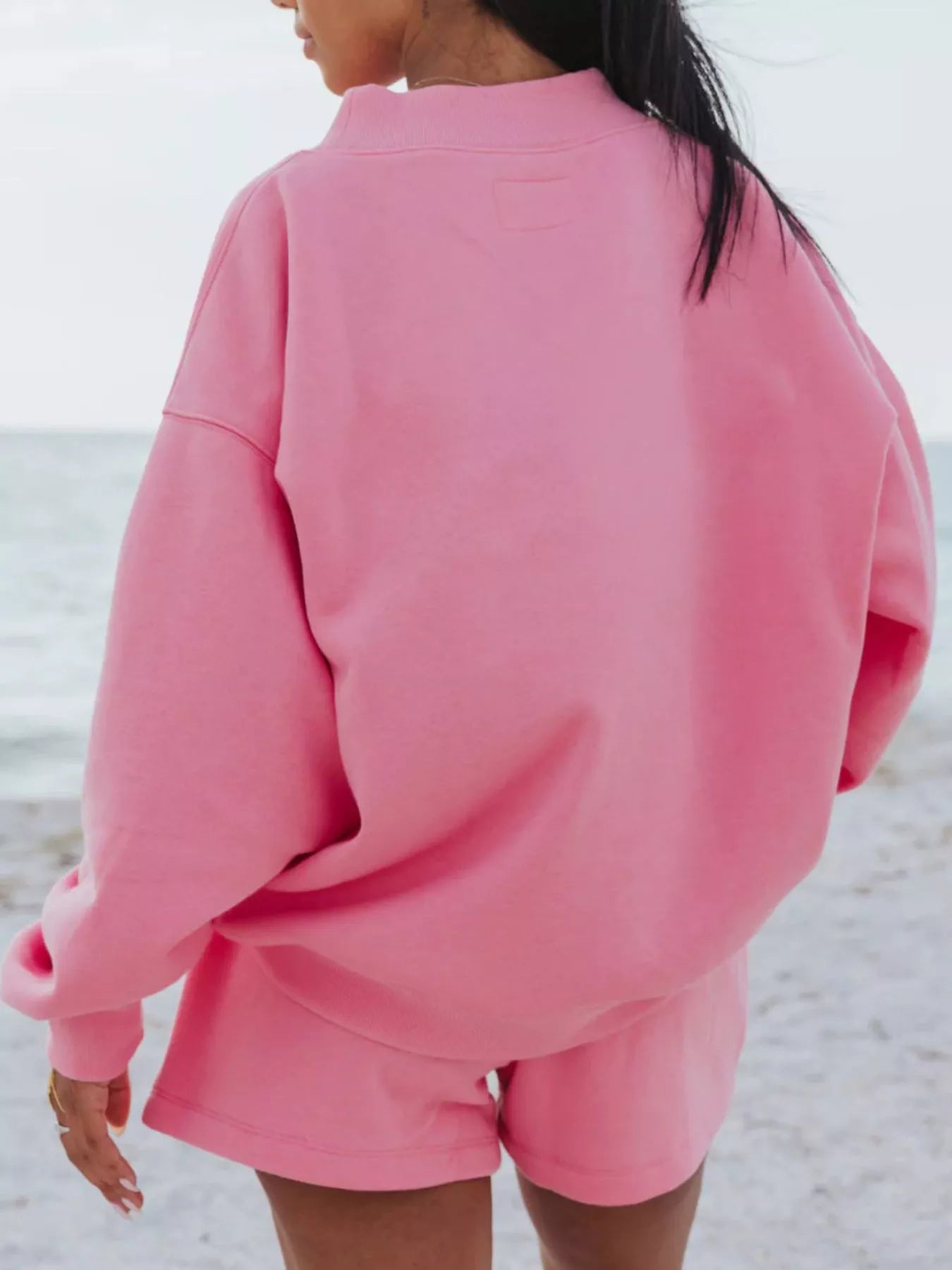 Relaxed Fit Round Neck Sweatshirt and Shorts Set Trendsi