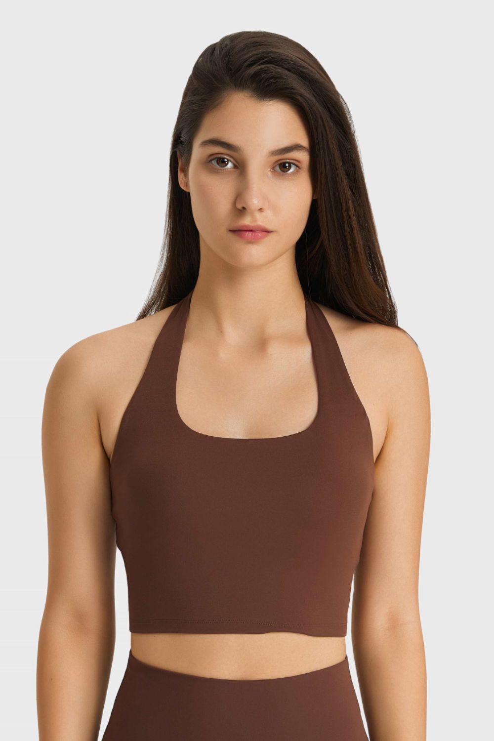 Millennia Breathable Halter Neck Sports Bra Brown Trendsi