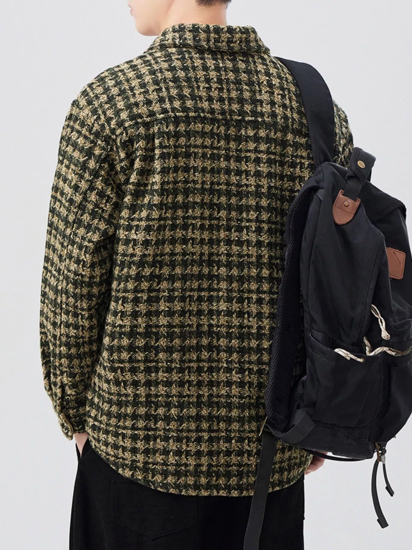 Mens Lattice Pattern Cotton Blend Shacket overshirt Trendsi