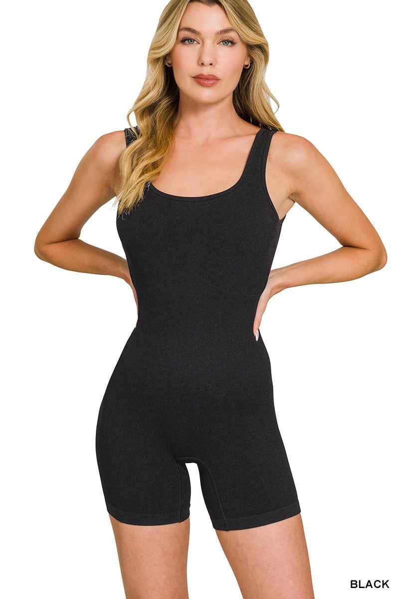 Zenana Ribbed Seamless Body-contouring Fit Romper Trendsi