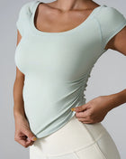 Round Neck Short Sleeve Active T-Shirt Light Green Trendsi
