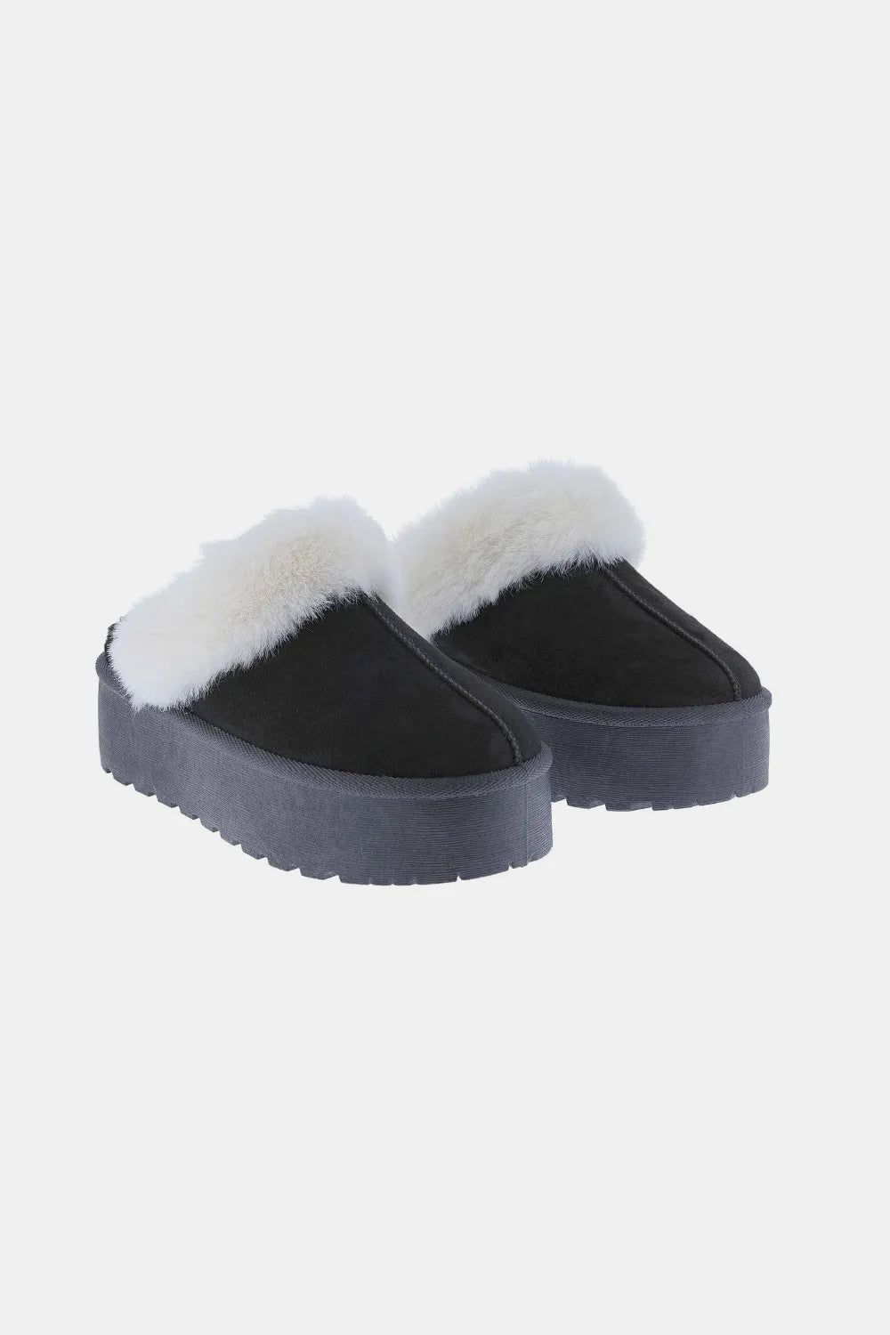 Platform Thick Bottom Fur Trim Snow Slippers Trendsi