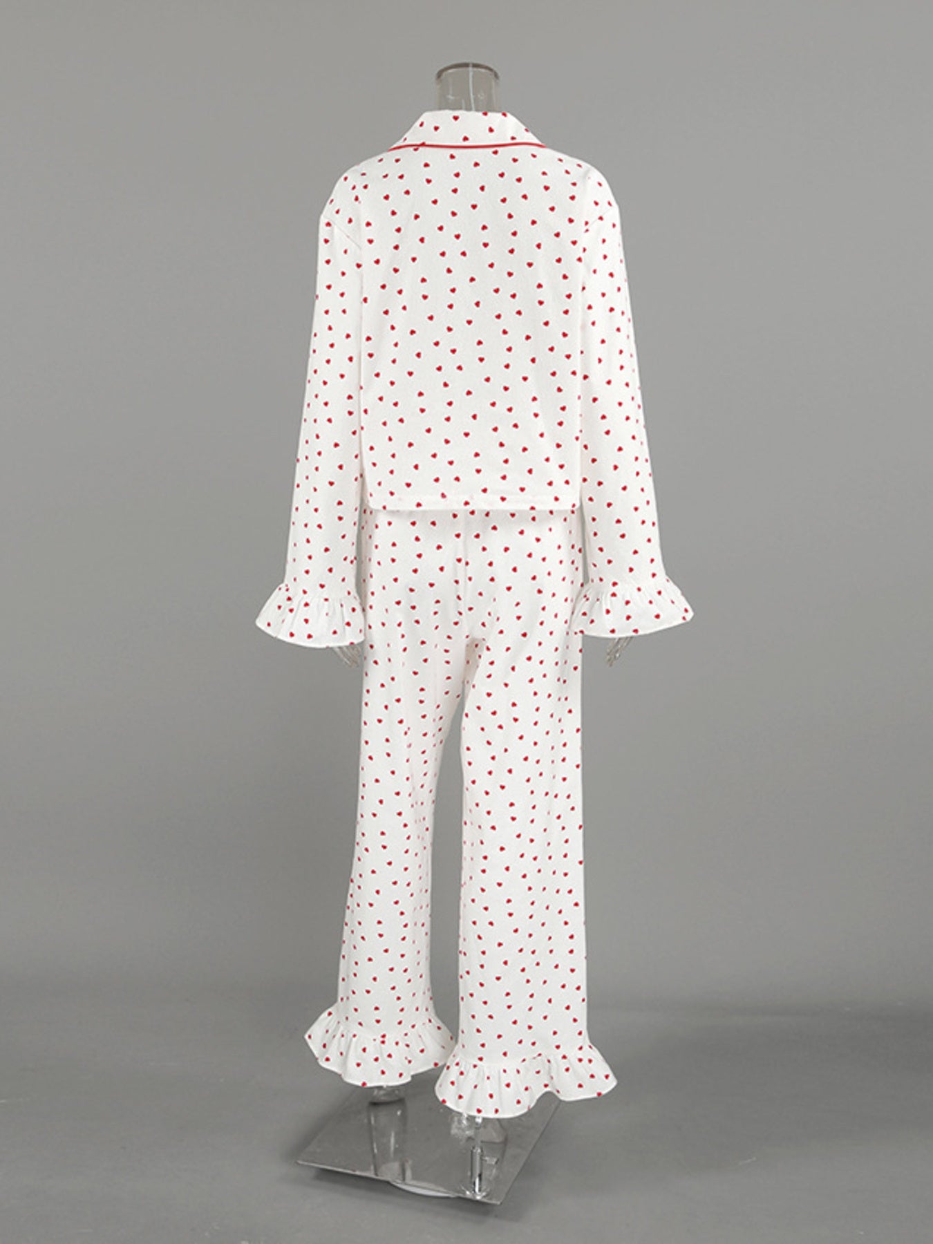Heart Print Long Sleeve Top and Pants PJ Loungewear Set Trendsi