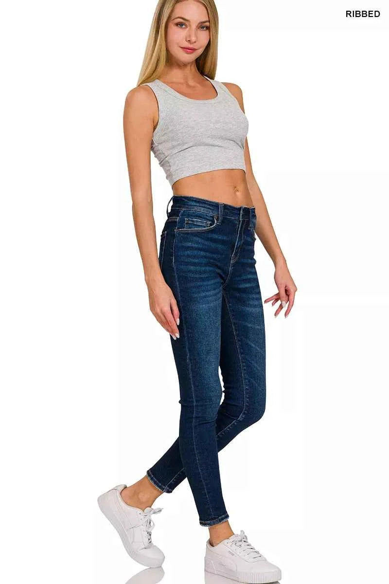 Zenana Ribbed Scoop Neck Cropped Tank Top Trendsi