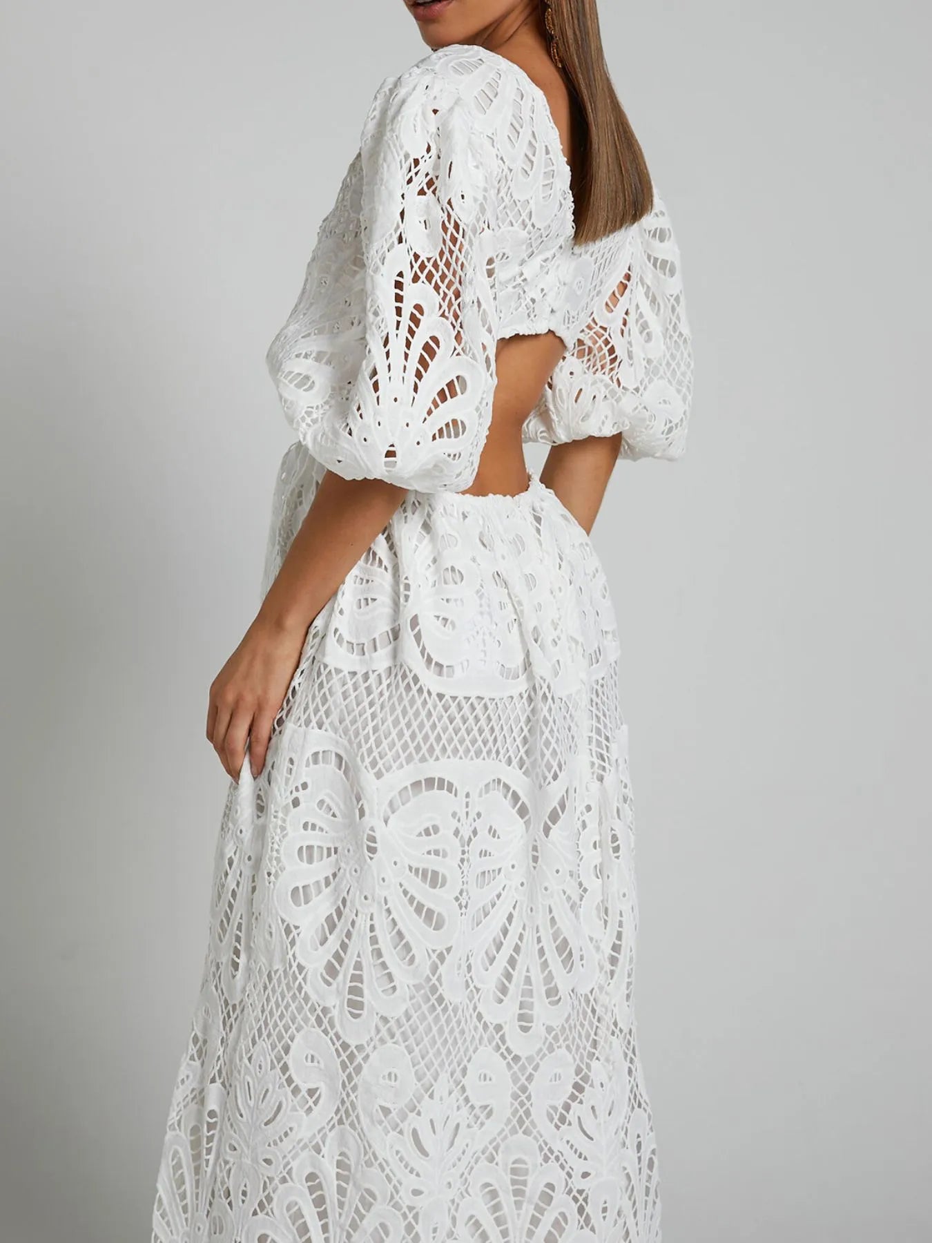 Cutout Back Lace Crochet V-Neck Dress Dresses Trendsi