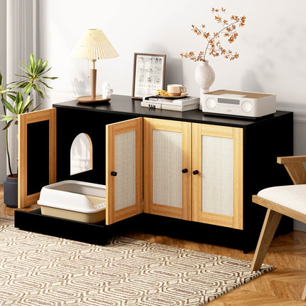 Double Cat Litter Box Enclosure, Hidden Sideboard