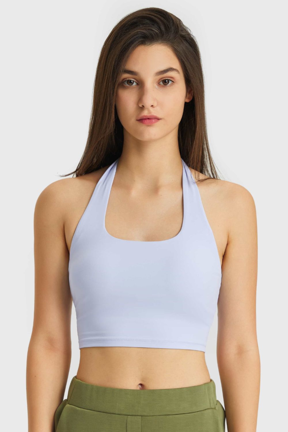 Millennia Breathable Halter Neck Sports Bra Blue Trendsi