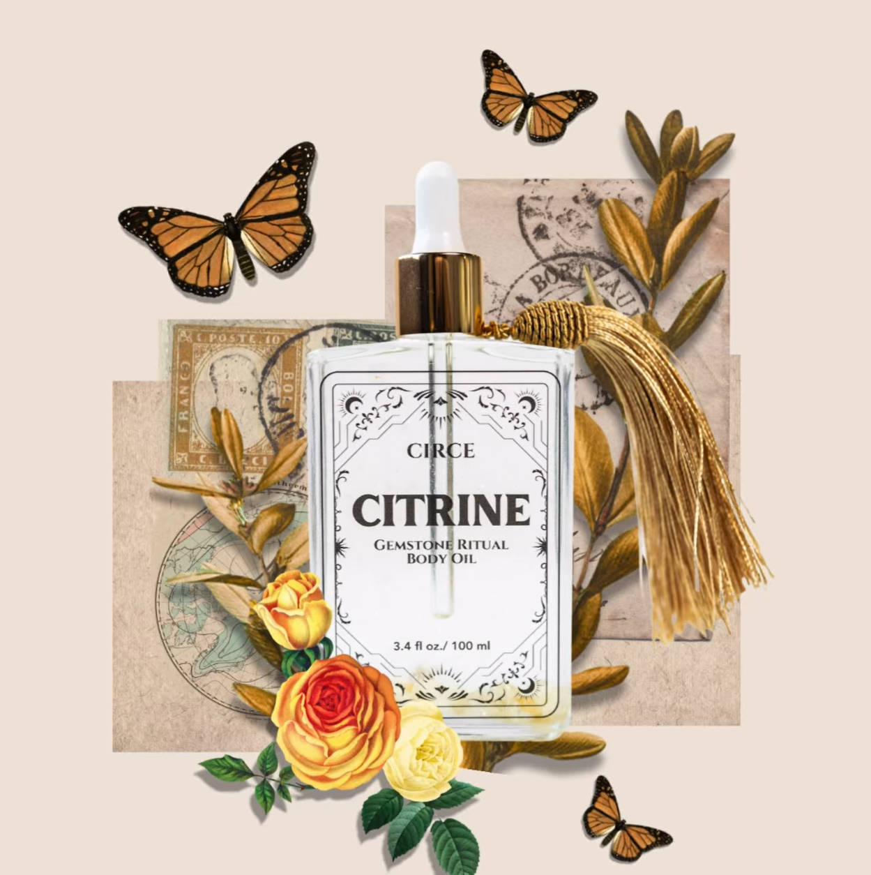 Citrine Gemstone Body Oil – Crystal-Infused Hydrating Oil for Abundance & Glow | 3.4 oz