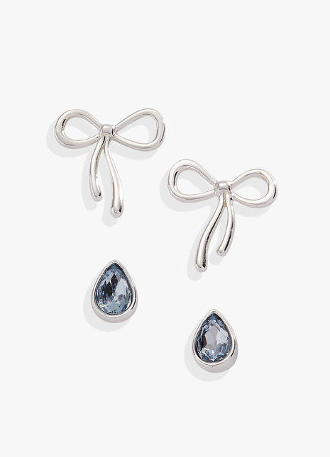 Bow & Teardrop Stud Earring Set