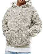 Men's Drawstring Sherpa Fleece Hoodie Grey Trendsi