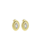 Gold Oval Shape Eye CZ Stud Earrings, Sku#Y932