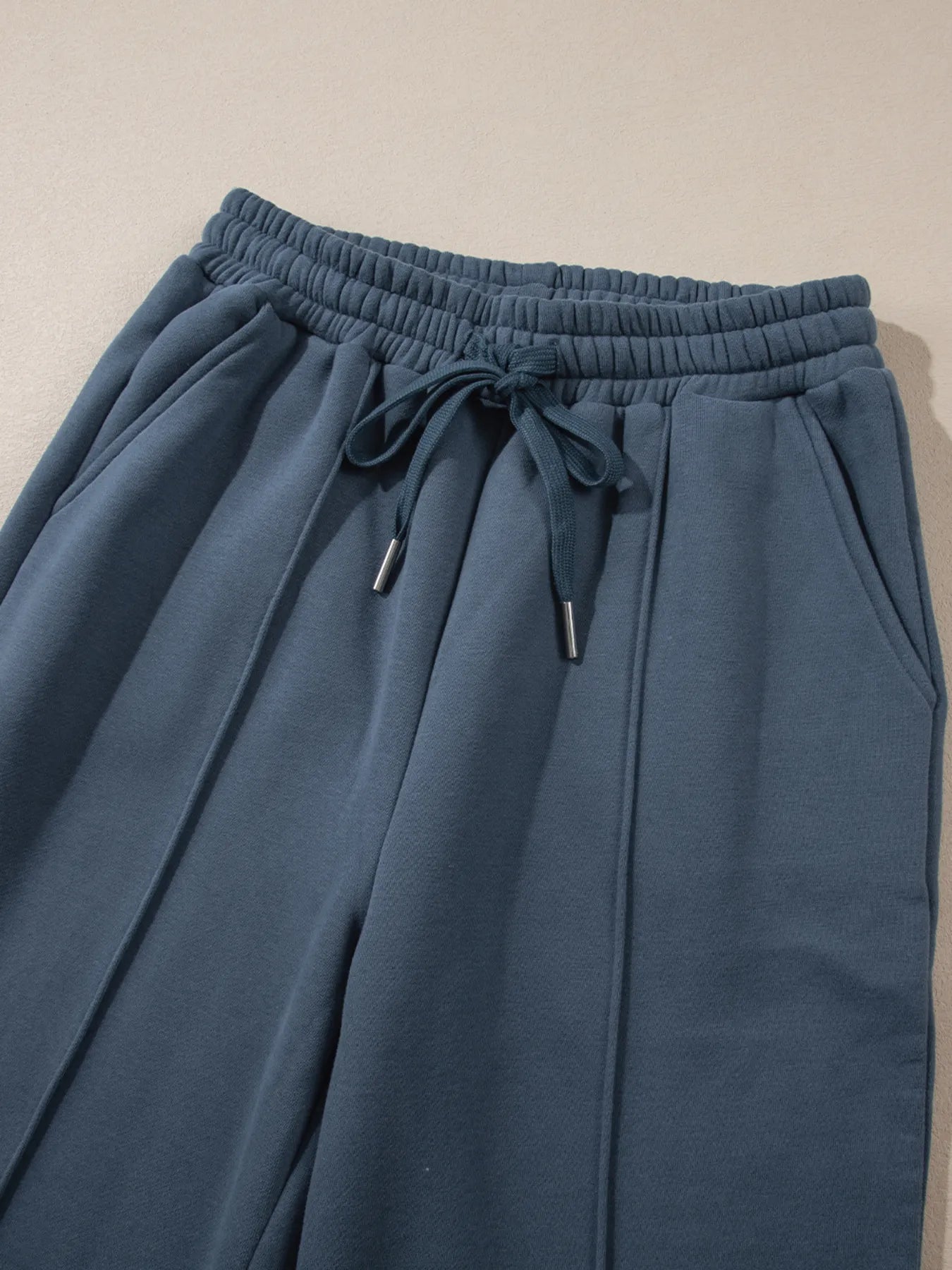 Cotton Blend Collared Sweatshirt Wide Leg Sweatpants Set Trendsi