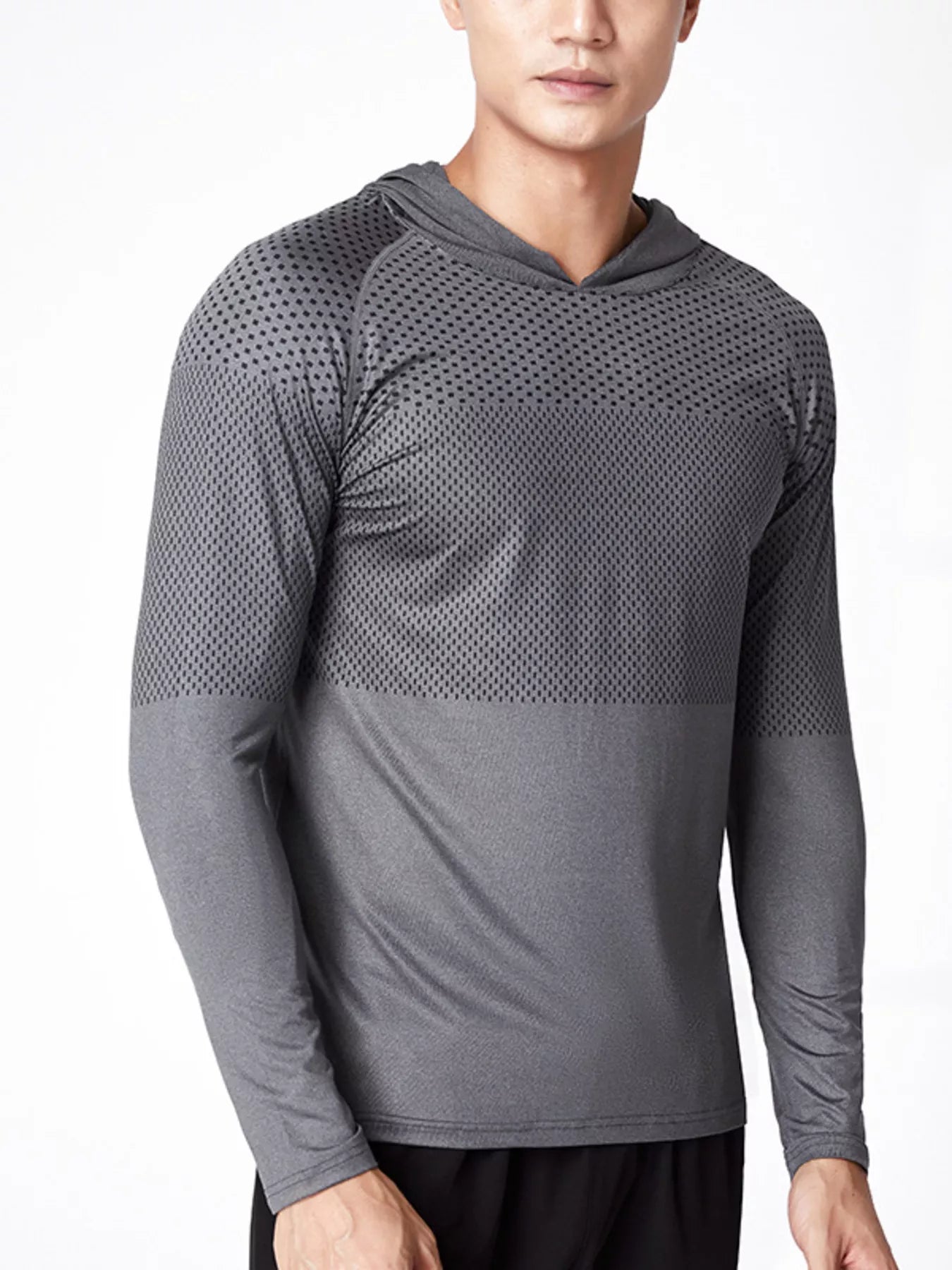 Men's Breathable Long Sleeve Hooded Active Shirt Dark gray Fitness Trendsi