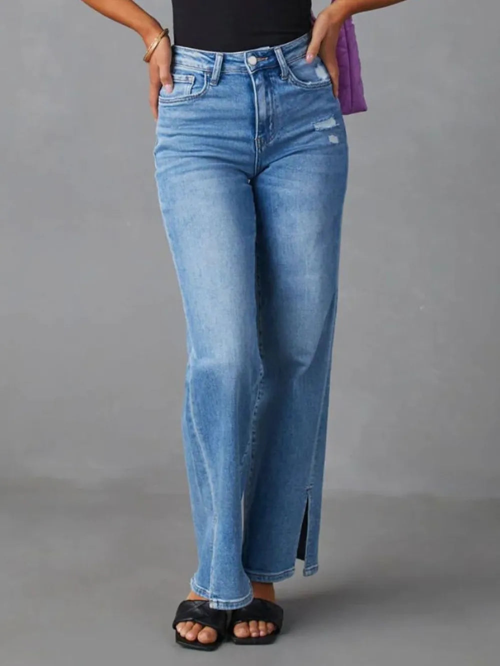 Slit Buttoned Jeans with Pockets Trendsi