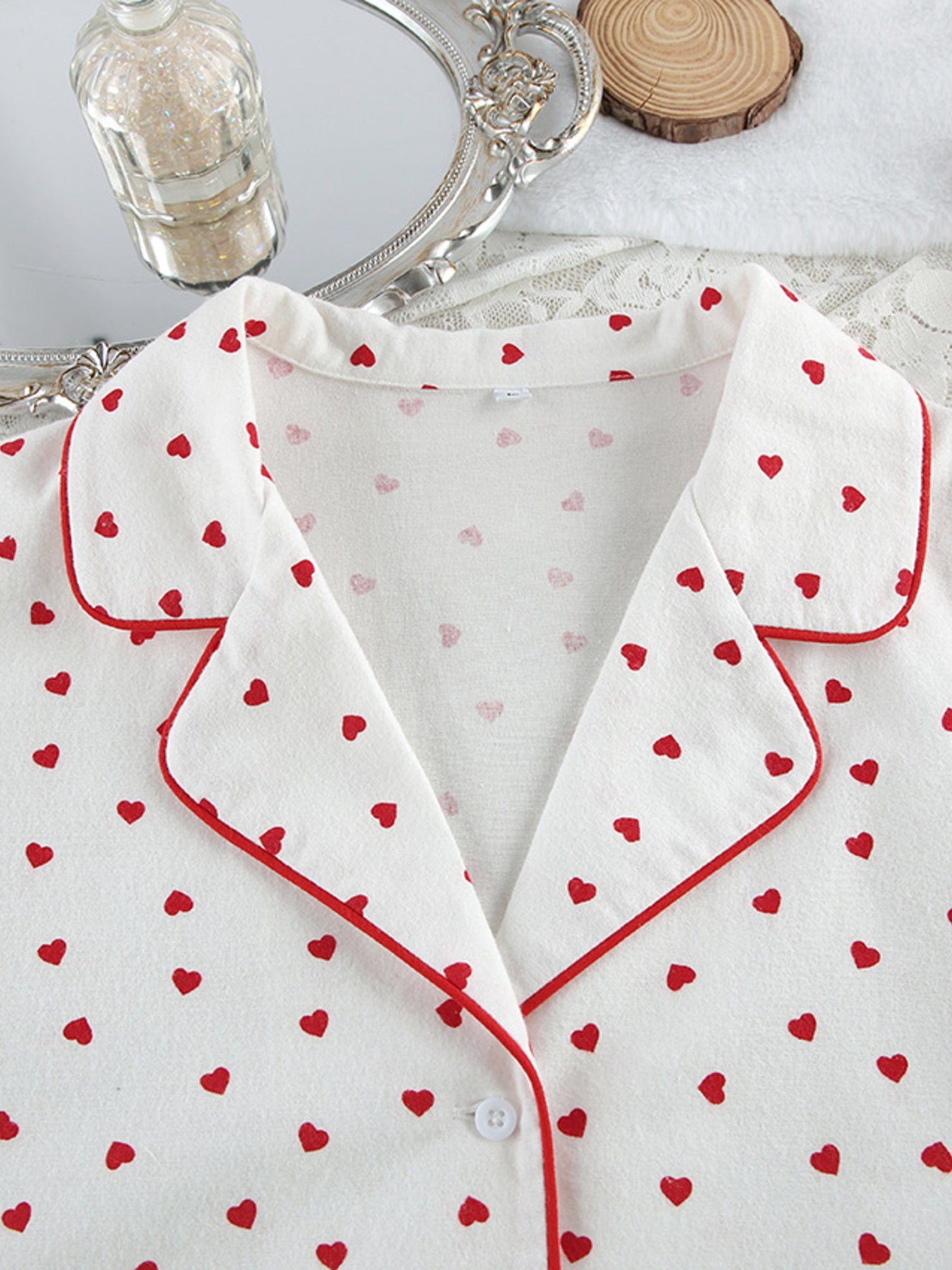 Heart Print Long Sleeve Top and Pants PJ Loungewear Set Trendsi