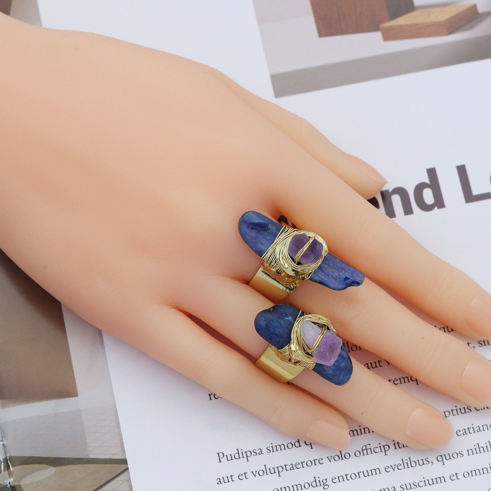 Gold Kyanite with Amethyst Adjustable Ring, Sku#YT32