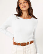 Lettuce Edge Round Neck Long Sleeve Shirt White Shirts Trendsi