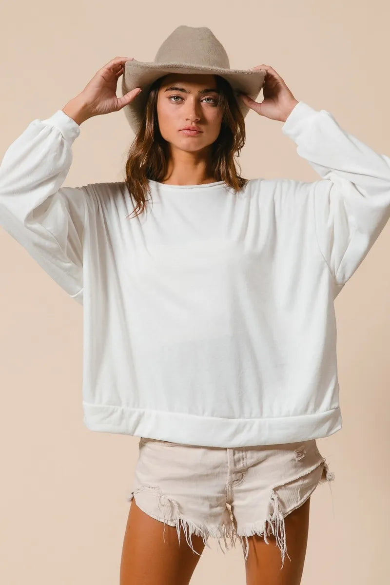 BiBi Loop Terry Pull Over With Cut Edge Band Trendsi