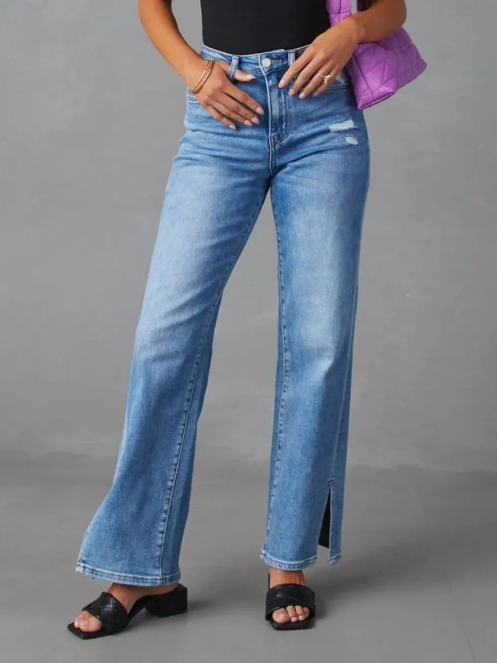 Slit Buttoned Jeans with Pockets Trendsi