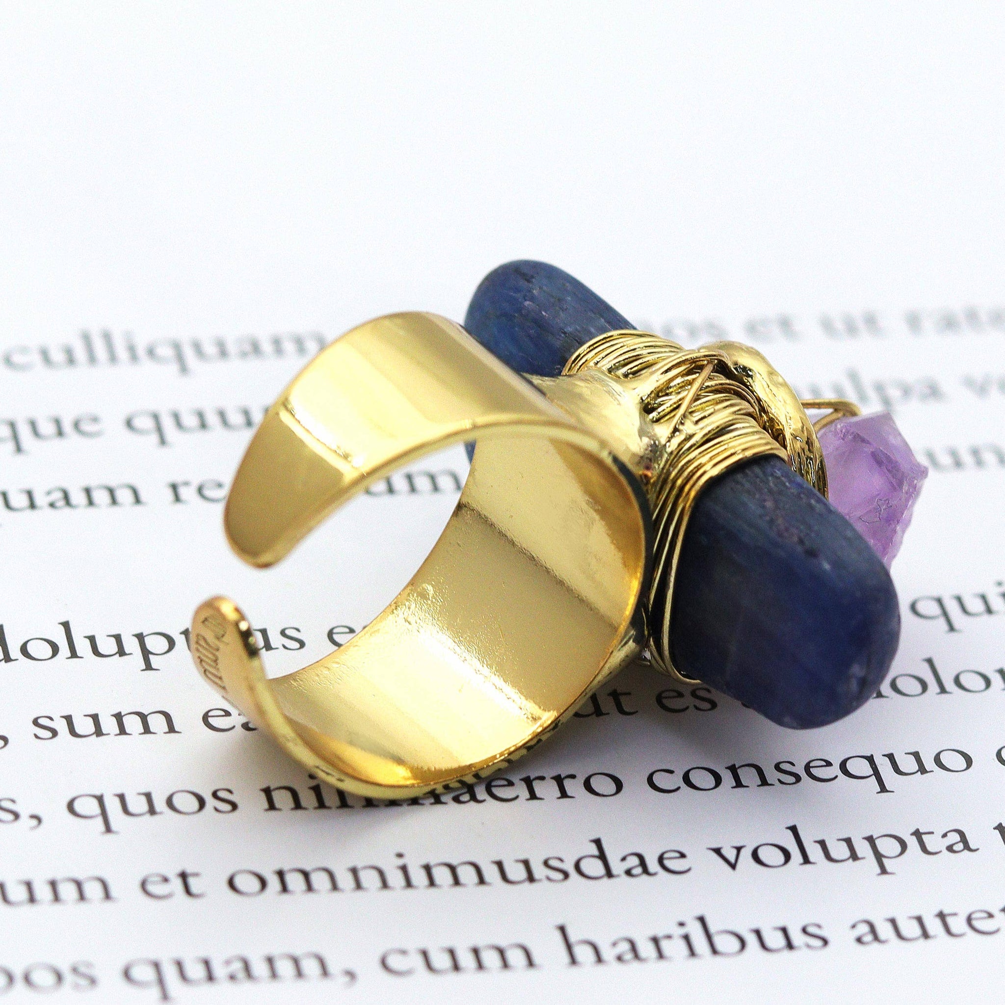 Gold Kyanite with Amethyst Adjustable Ring, Sku#YT32