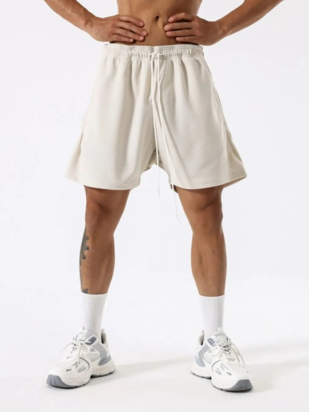 Mens Drawstring Active Shorts Ivory Trendsi