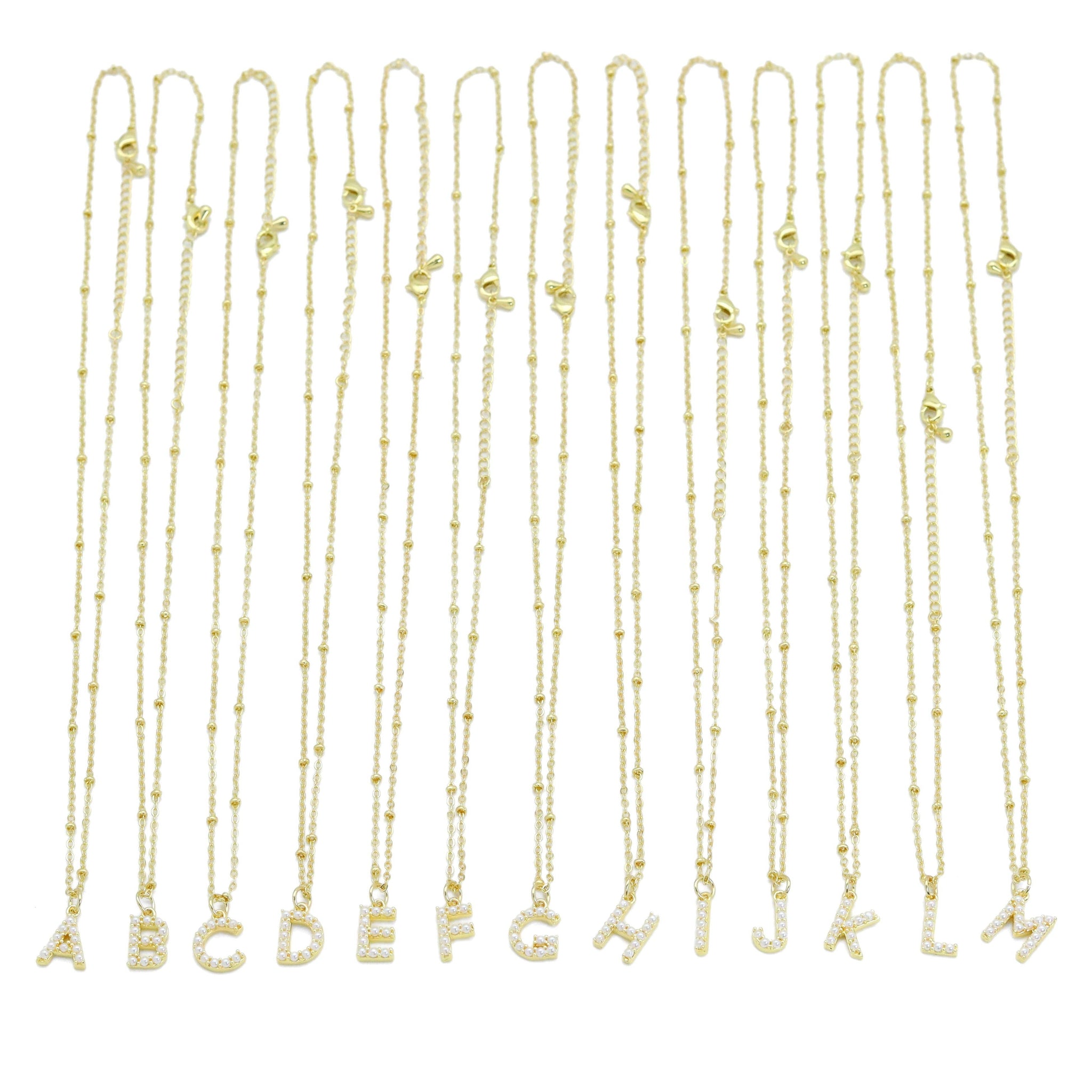 Gold Silver Peal Initial Charm Necklace,Sku#EF601