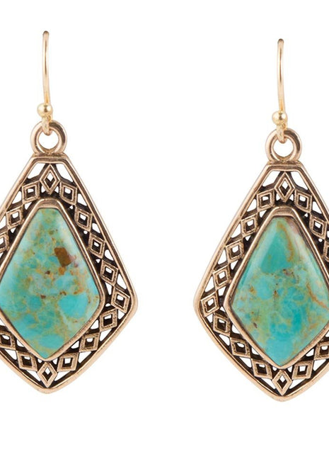 Dimond Blue Turquoise Stone Golden Drop Earrings