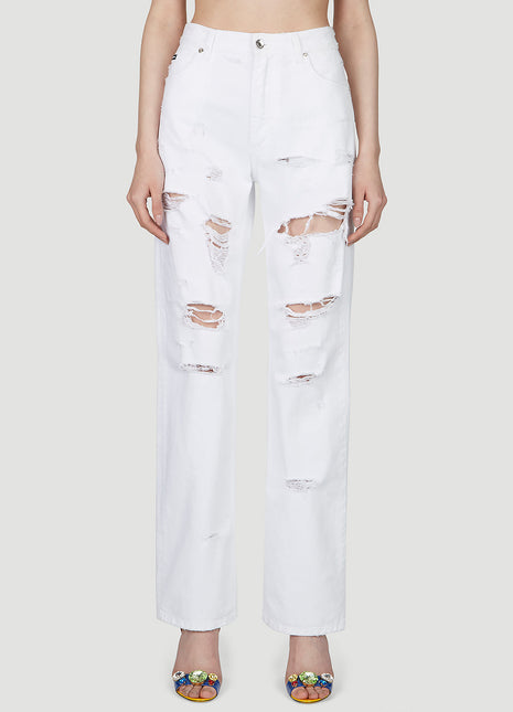 Dolce & Gabbana Women Logo Plaque Distressed Jeans