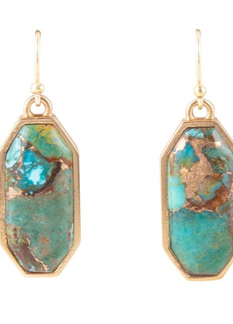 Dolce Teal Blue Turquoise Matrix Golden Drop Earrings