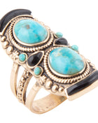 Double Up Blue Turquoise and Black Onyx Golden Ring