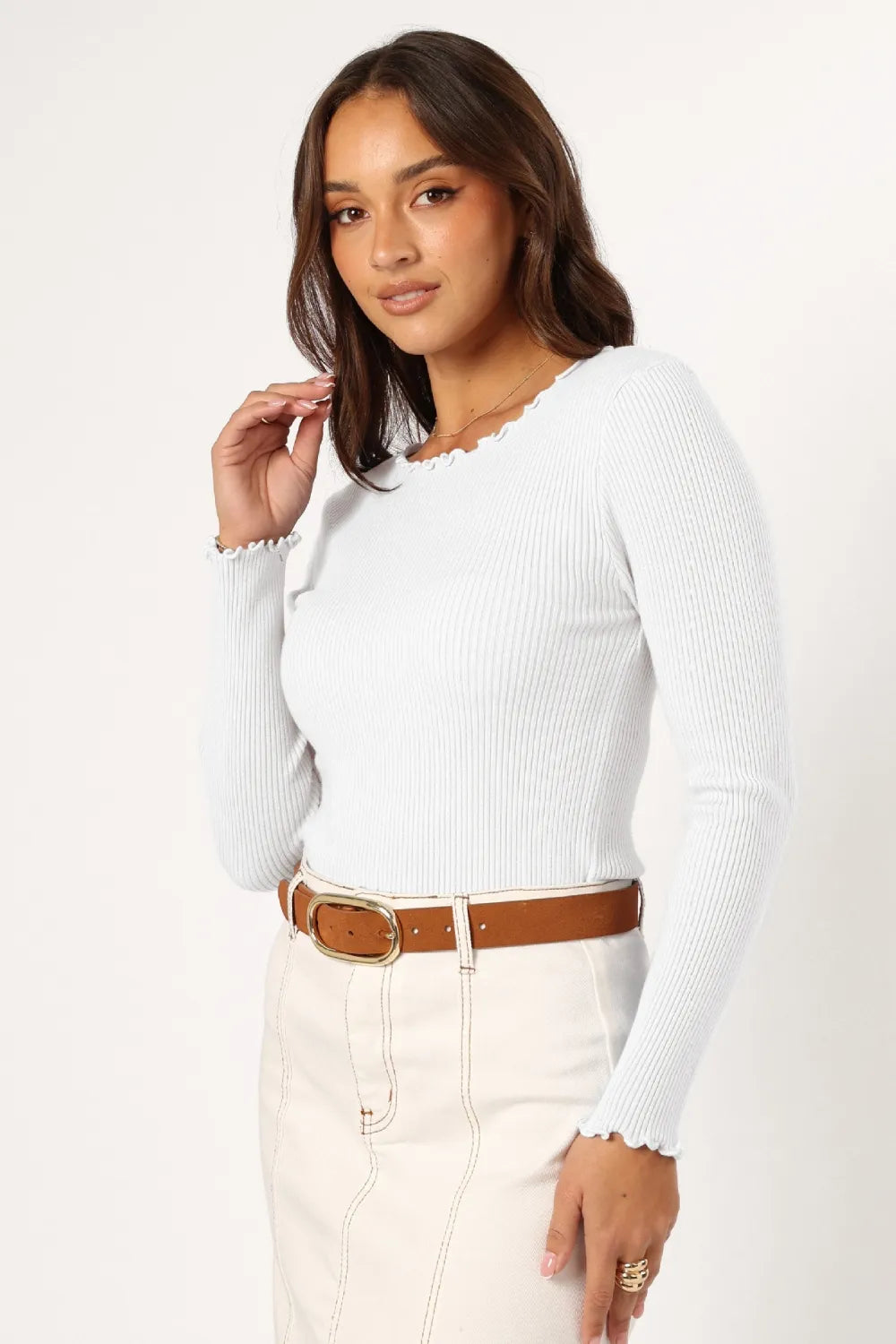 Lettuce Edge Round Neck Long Sleeve Shirt Shirts Trendsi