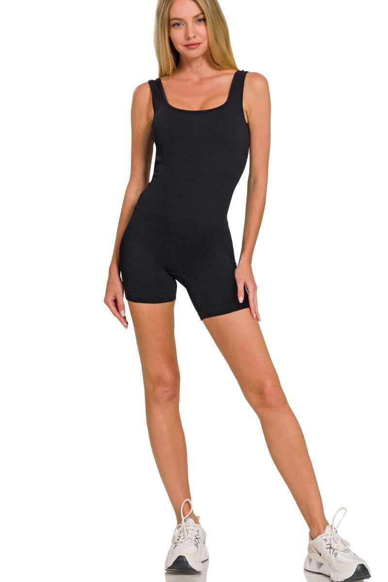 Zenana Ribbed Seamless Body-contouring Fit Romper Trendsi