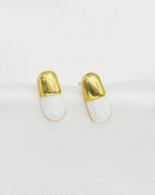CZ White Enamel Pill Stud Earrings, Sku#Y720