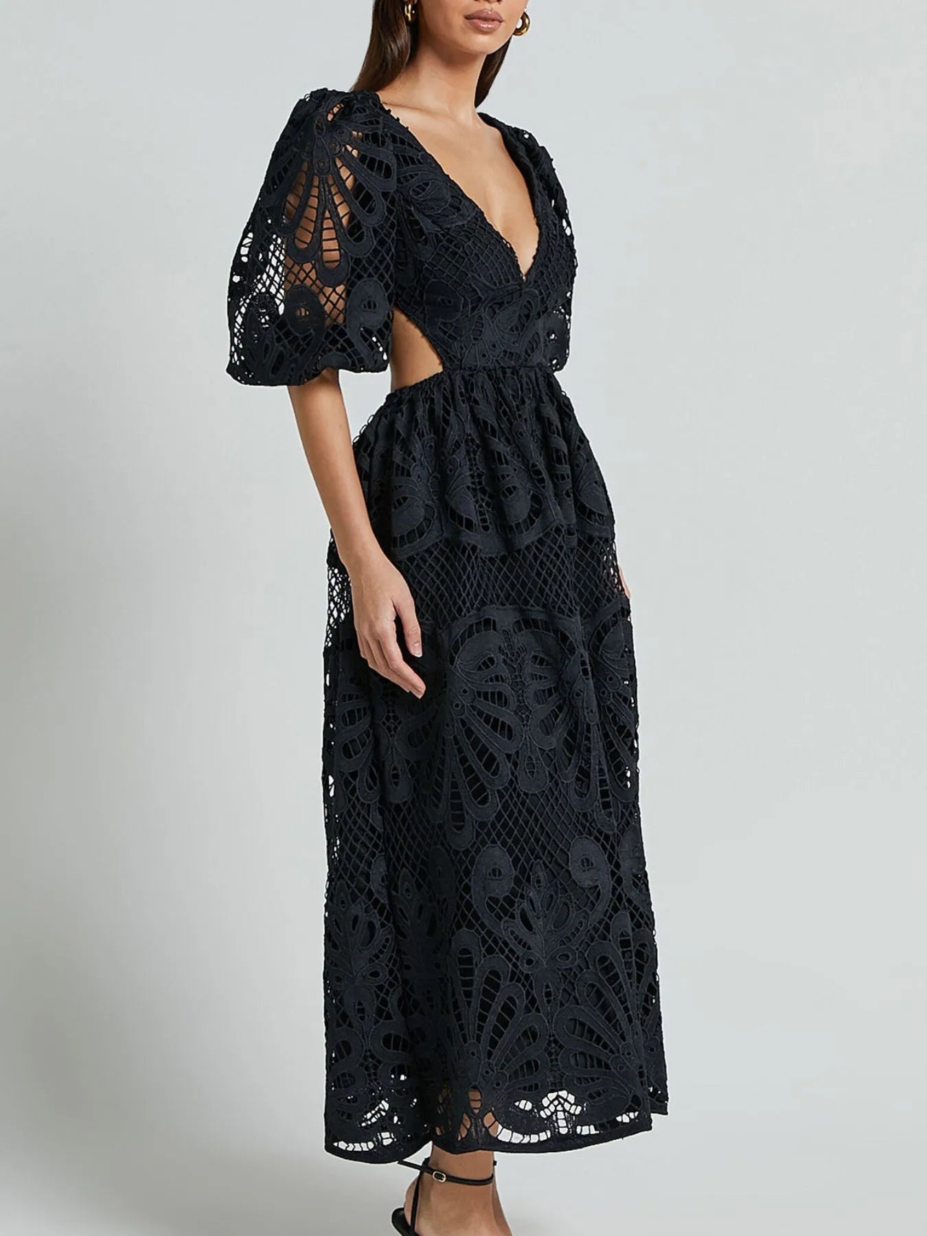 Cutout Back Lace Crochet V-Neck Dress Dresses Trendsi