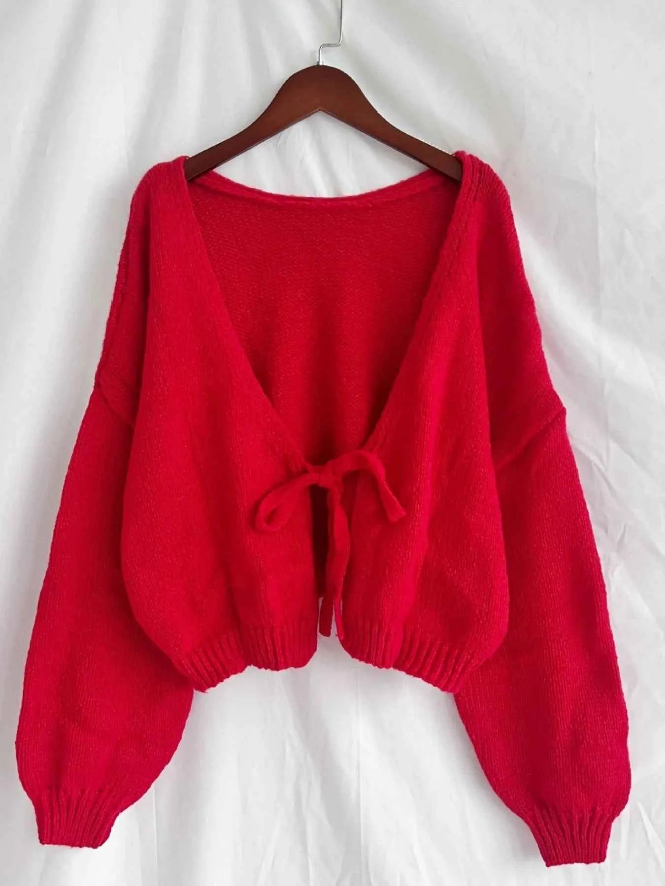 Tied Drop Shoulder Cardigan Knitwear Trendsi
