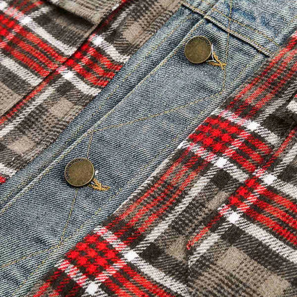 Men's Plaid Shirt with Denim Collar Detail