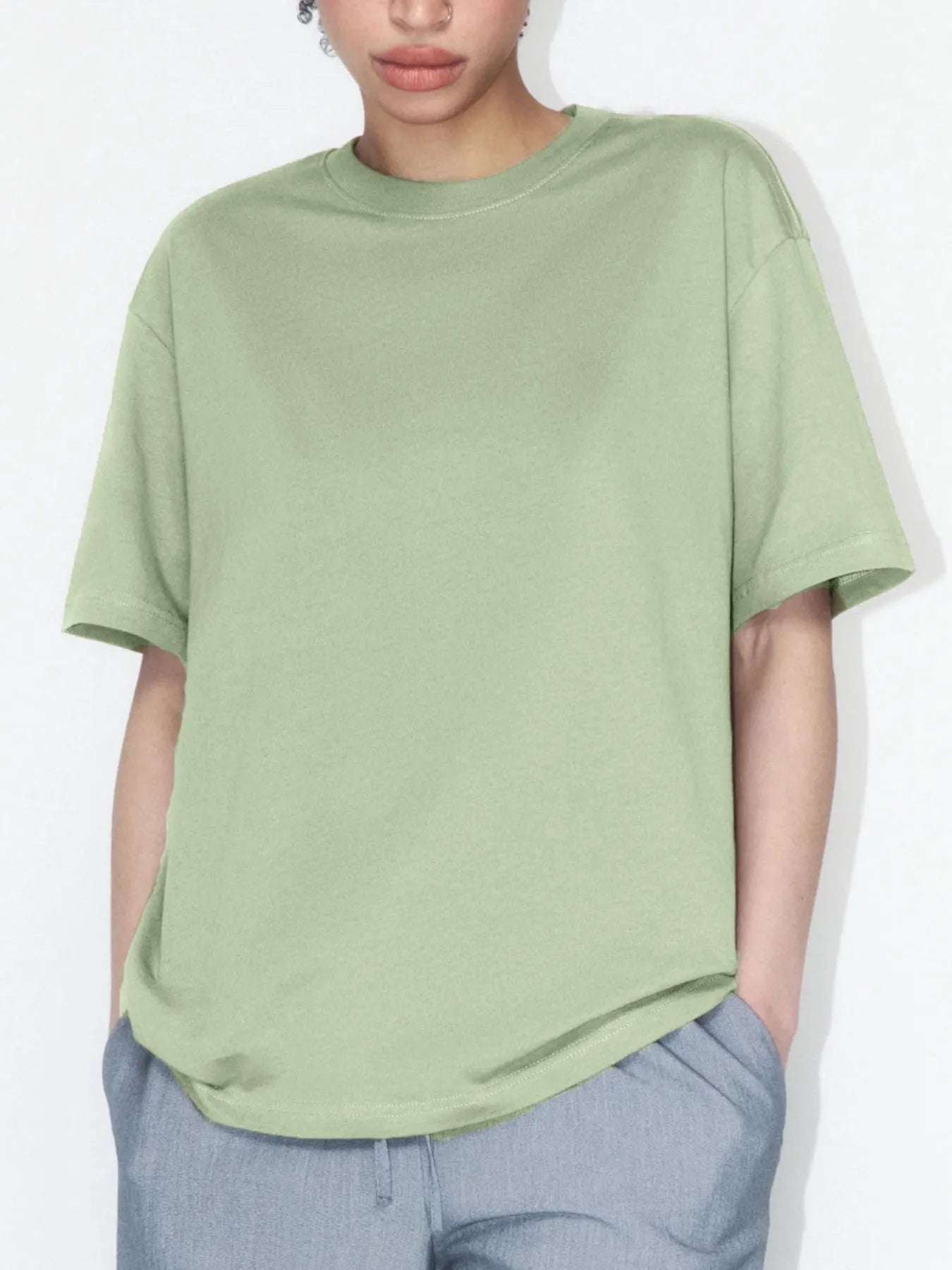 Oversized Drop Sleeve Tee Sage Trendsi