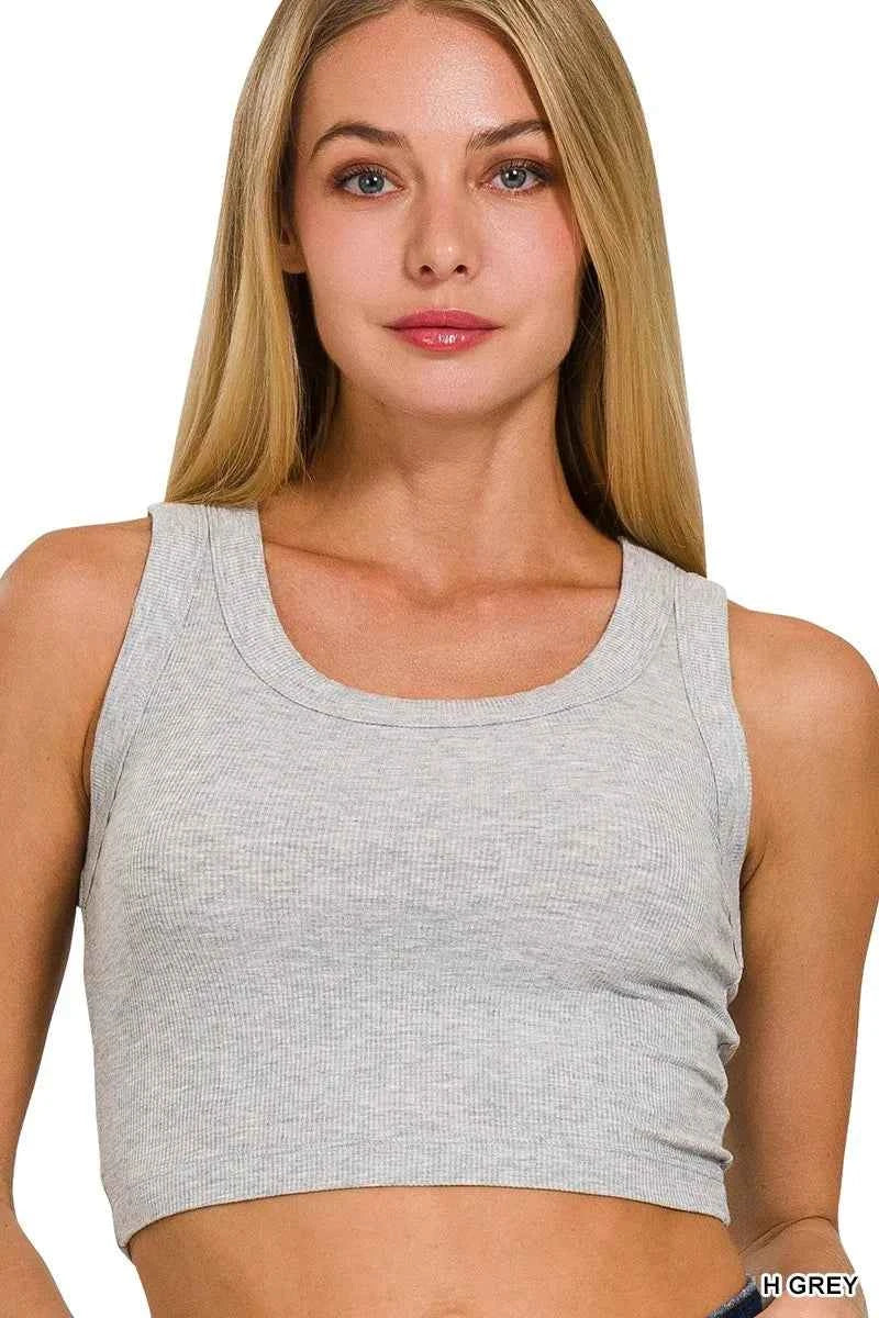 Zenana Ribbed Scoop Neck Cropped Tank Top H GREY Trendsi