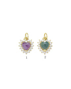 Natural Amethyst Indian Agate Gemstone CZ Pave Charm, Sku#Y942