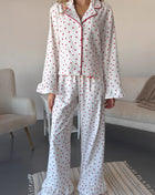 Heart Print Long Sleeve Top and Pants PJ Loungewear Set White Trendsi