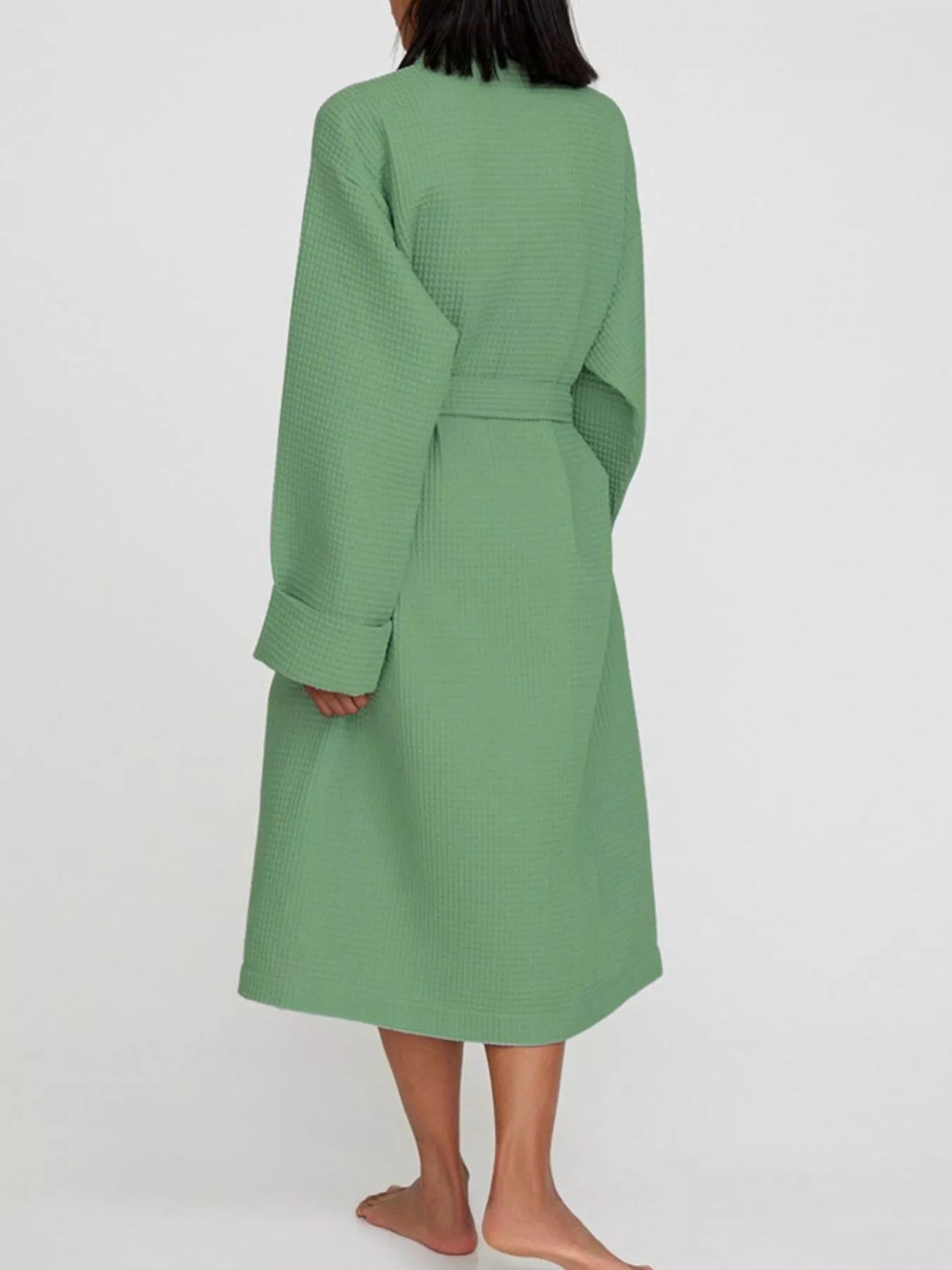 Waffle Knit Tie Waist Lounge Nightgown Trendsi