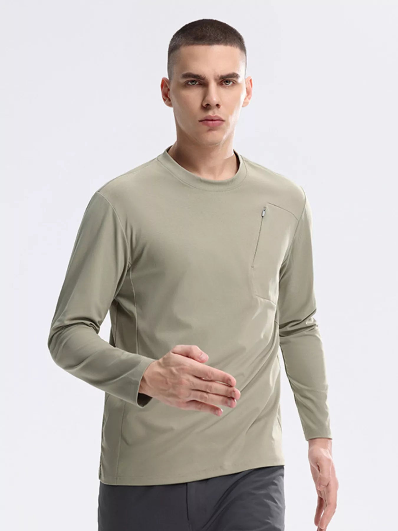 Men's Active Long Sleeve with Front Zipper Pocket Cotton& Spandex Trendsi