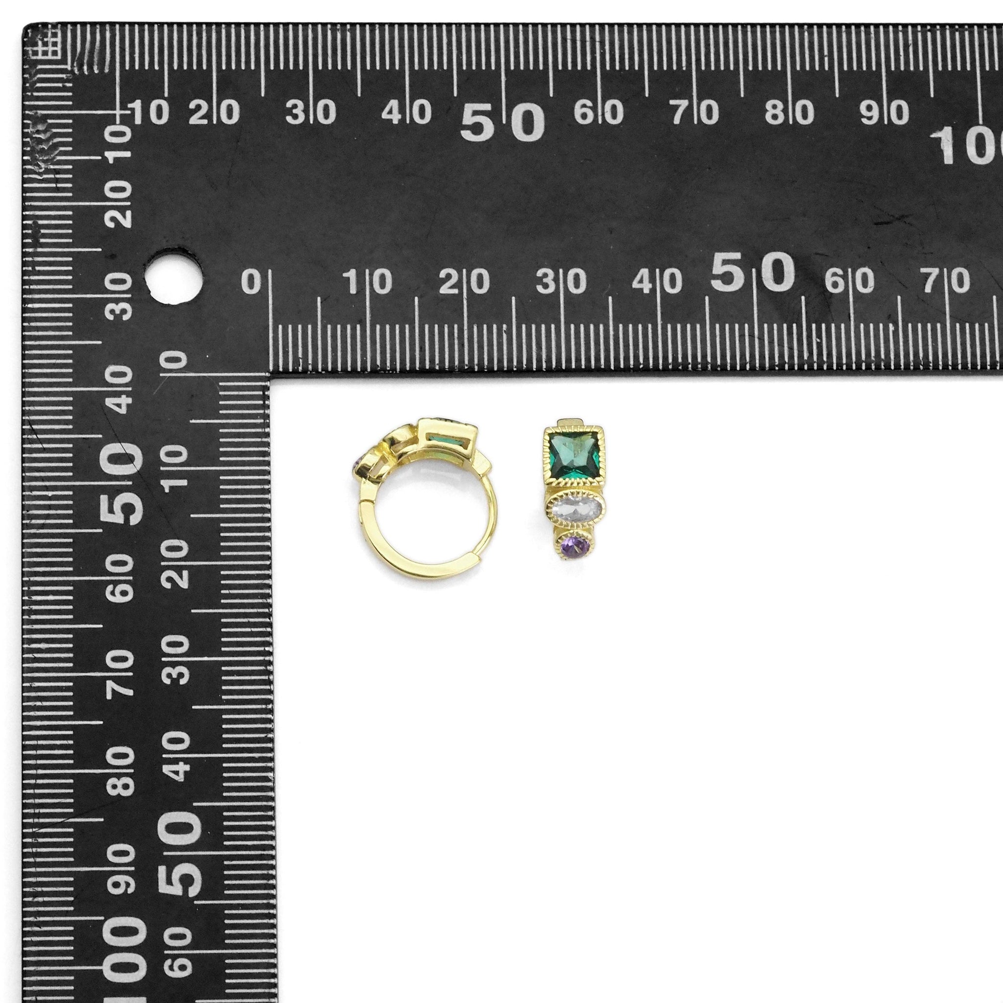 Gold Colorful Oval Square Round CZ Huggie Earrings, Sku#Y812